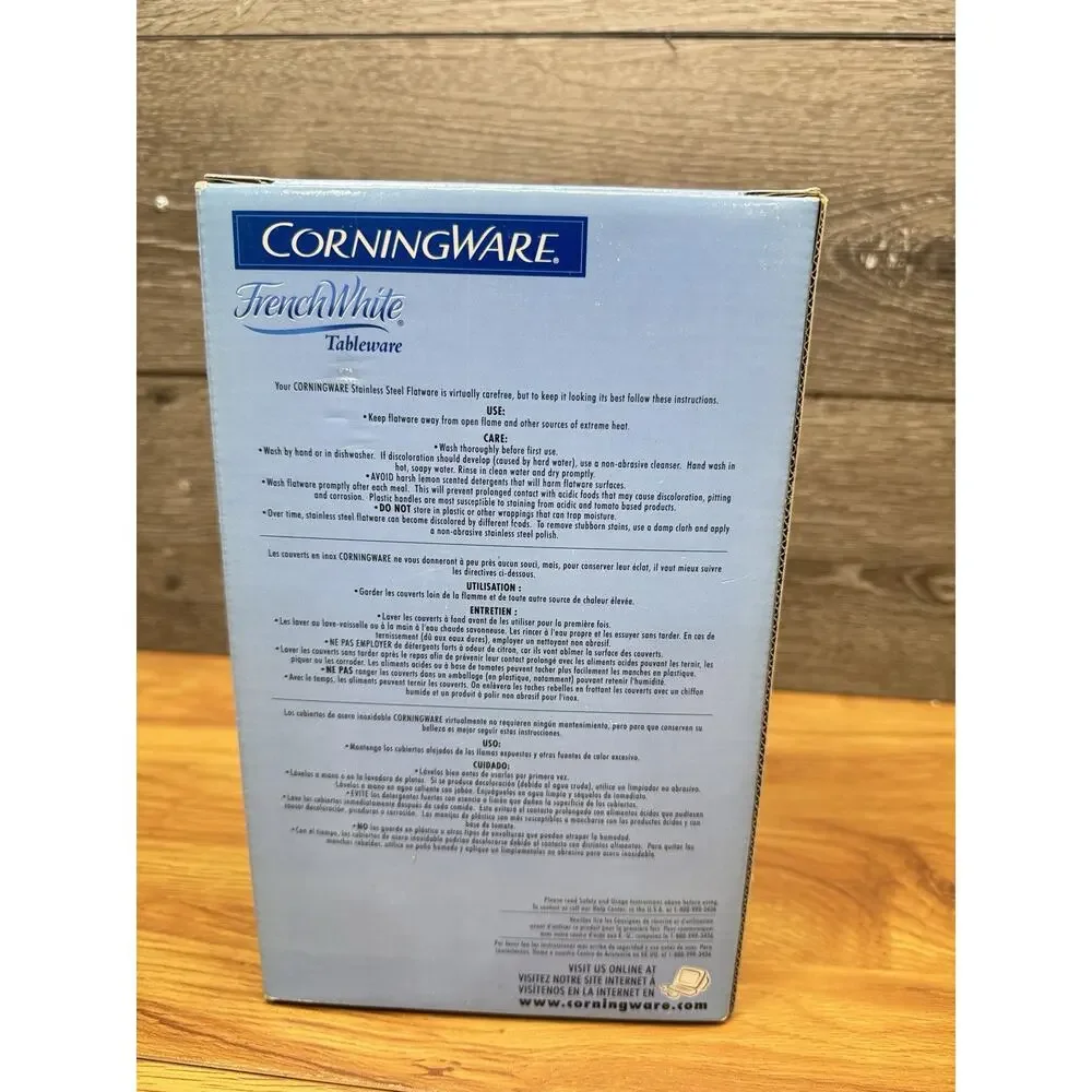 CorningWare French White Flatware Set 20 Piece 18/8 Stainless Steel New In Box